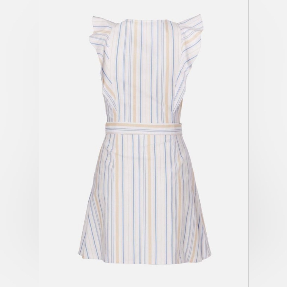 JustFab Women's Striped Ruffle Wrap Mini Dress Size Large NEW Linen Cotton - Picture 2 of 14